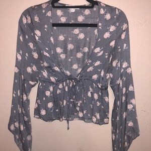 American Eagle Outfitters Floral Front-Tie Shirt